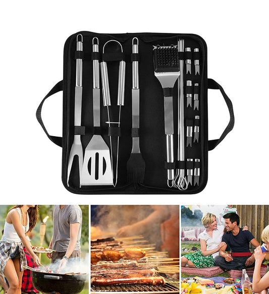 High quality Stainless Steel BBQ Tool Set with Portable Oxford Cloth Bag for Garden, Outdoor & Camping 20PCS