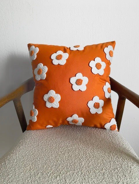 ORANGE FLOWERS Cushion - Tufted Embroidered Handmade