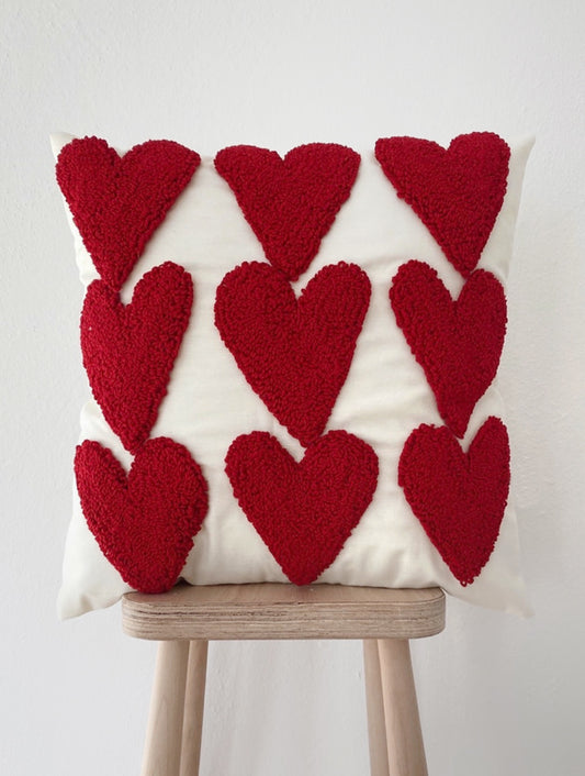 HEARTS Cushion - Tufted Embroidered Handmade