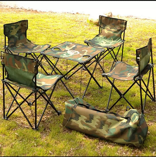 Army print outdoor folding table and chairs set for camping hunting picninc