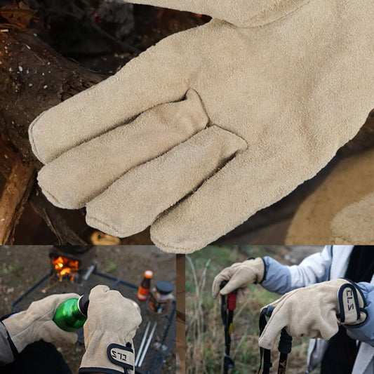 Cowhide material gloves for gardening or camping