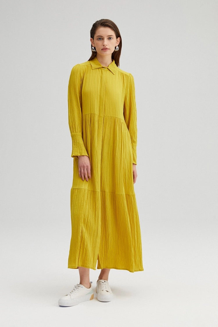 Last pieces sale. Buttoned seer mustard dress
