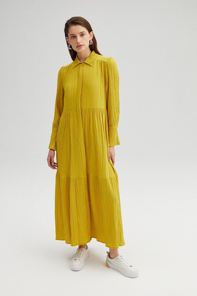 Last pieces sale. Buttoned seer mustard dress