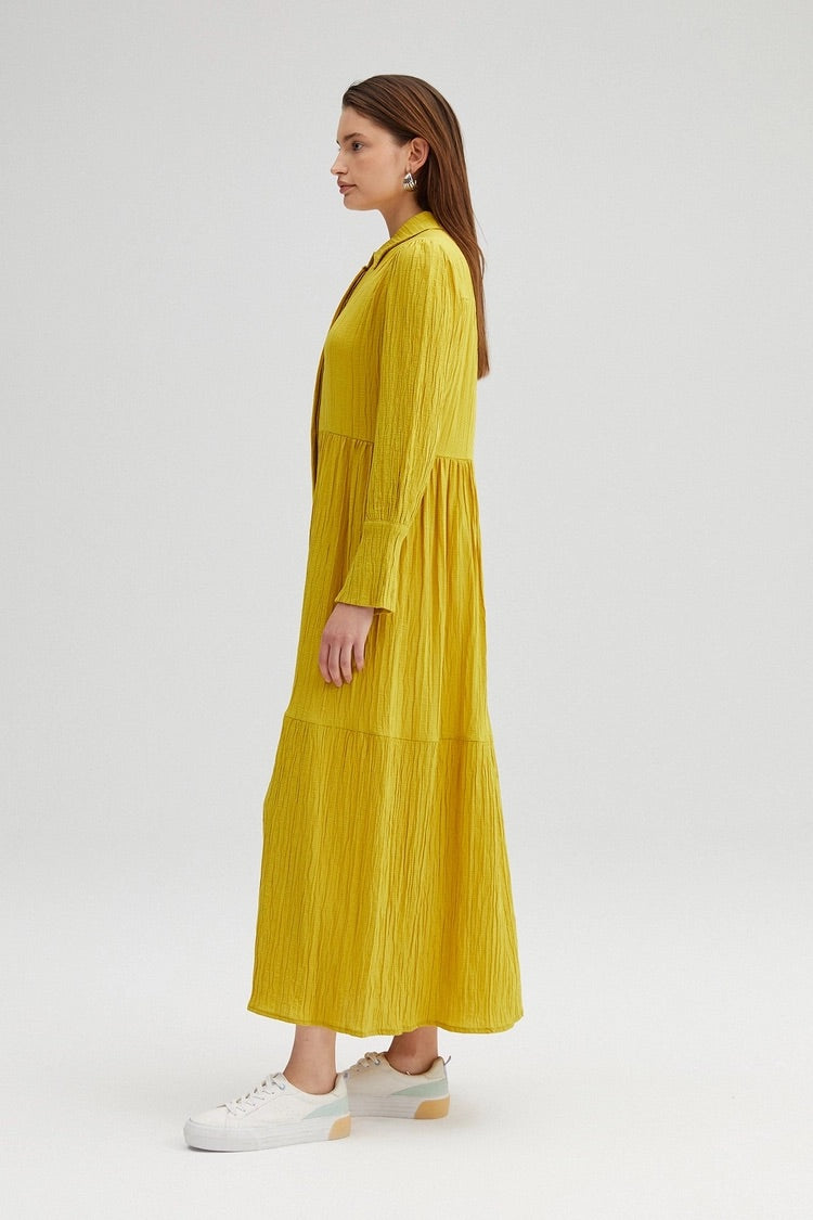 Last pieces sale. Buttoned seer mustard dress