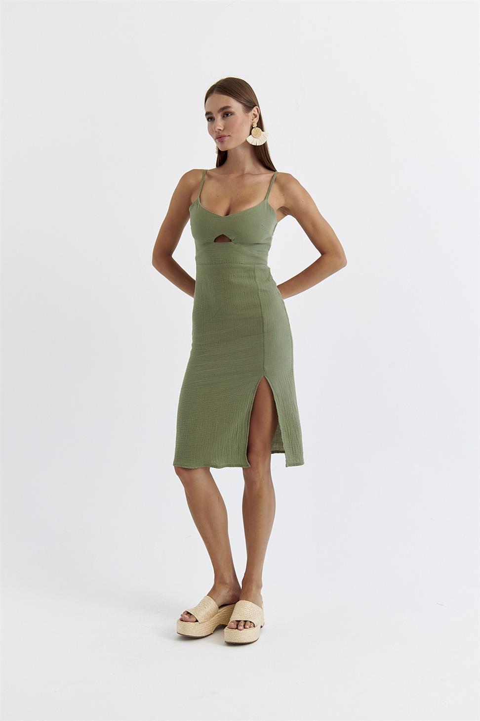 khaki cotton Mini Dress