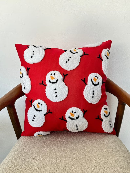 Christmas Snowman Cushion-Tufted Embroidered Handmade