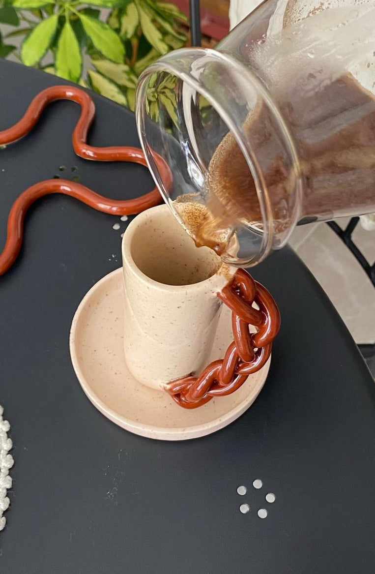 Handmade Chain Handle Cup with Plate