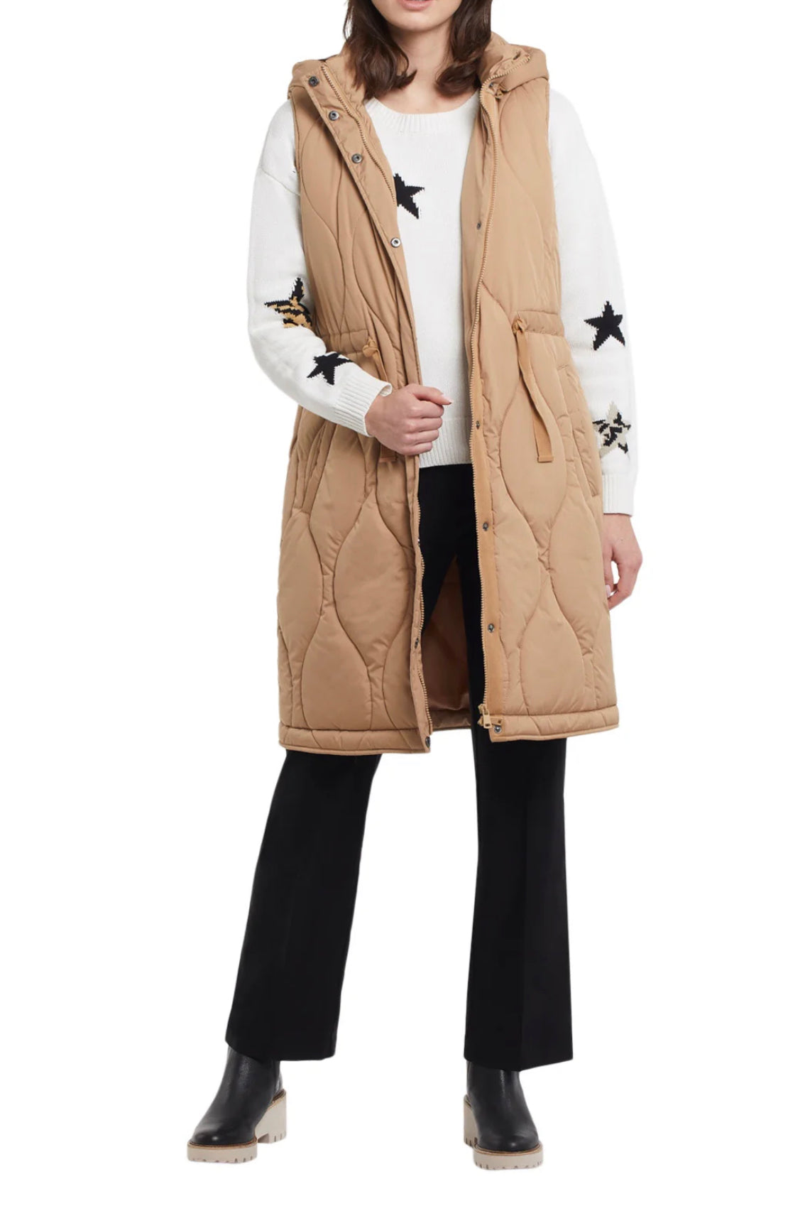 Long puffed vest beige color