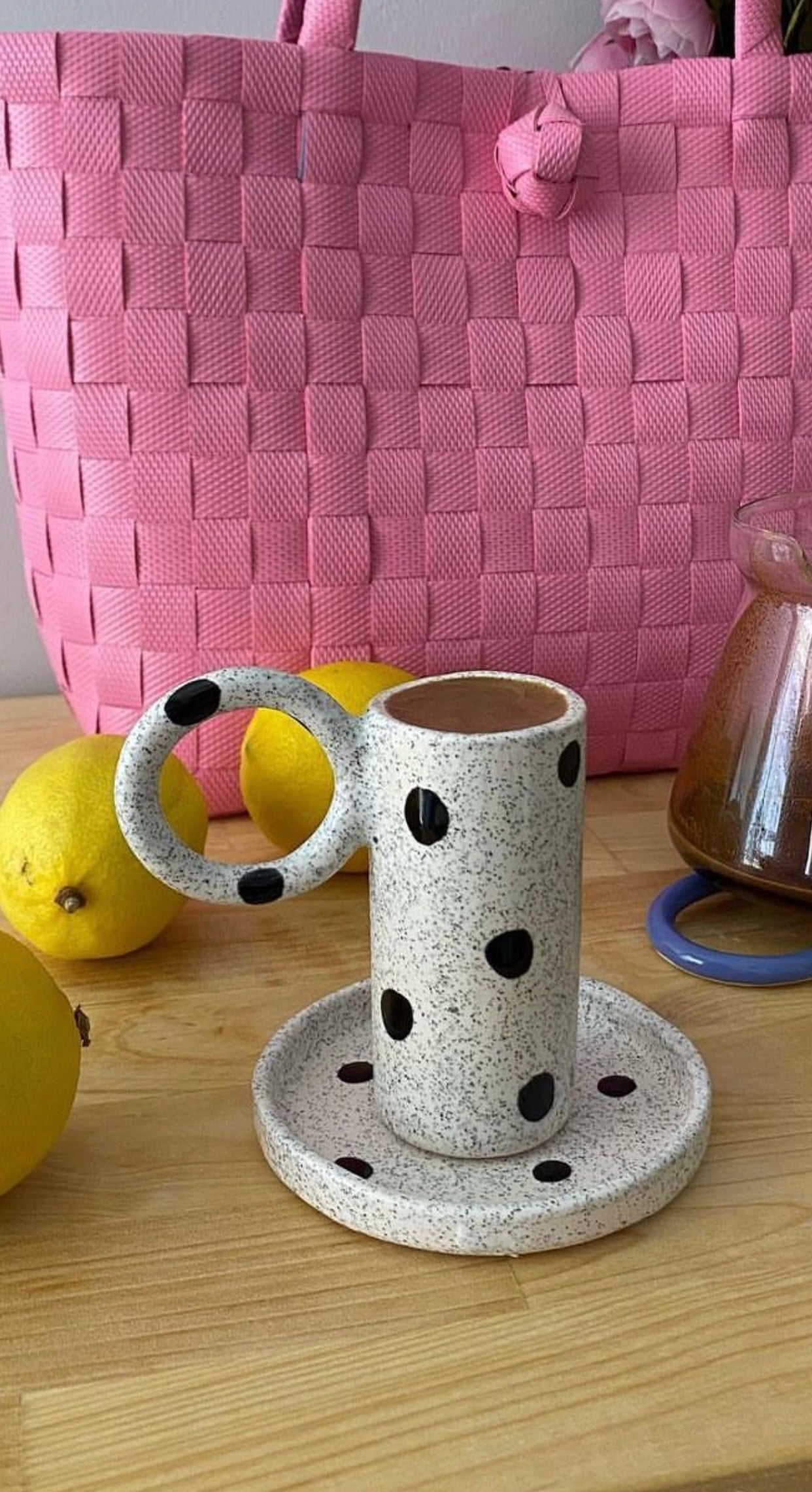 Handmade Polka Dot Print Cup with Plate