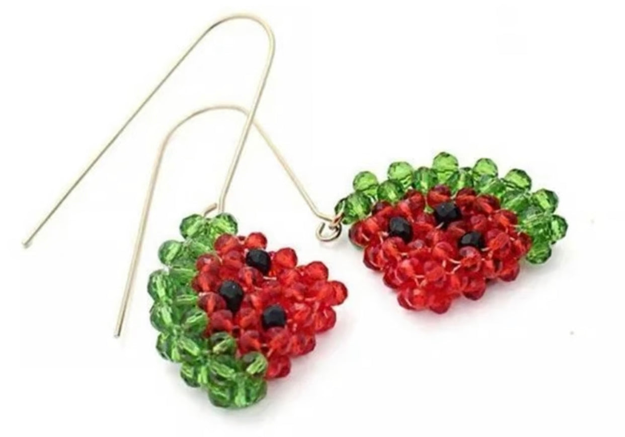 BEADED WATERMELLON DROP EARRINGS