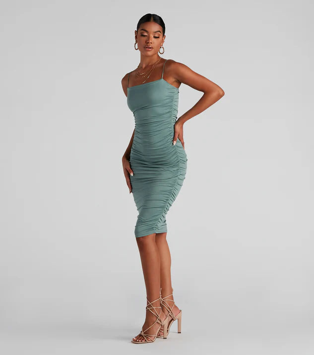 Last pieces sale. DRAPED MINT GREEN MIDI DRESS