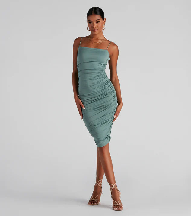 Last pieces sale. DRAPED MINT GREEN MIDI DRESS