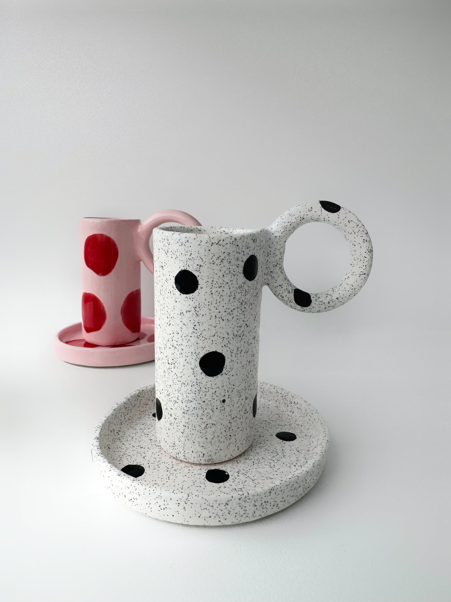 Handmade Polka Dot Print Cup with Plate