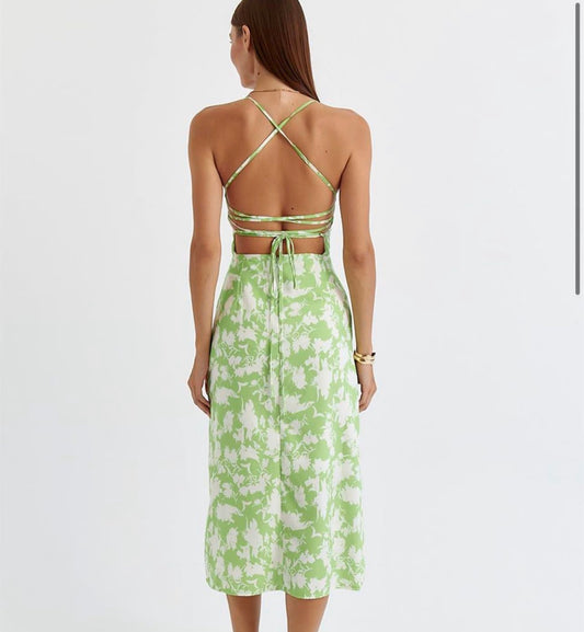 Printed green x white dress