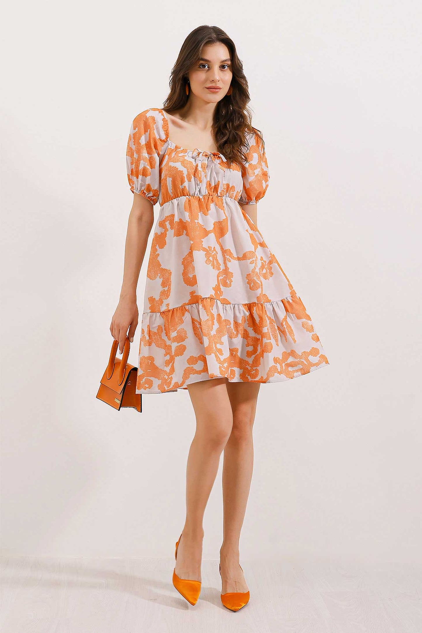 ANIMAL PRINT LIGHT PEACH COTTON SHORT DRESS