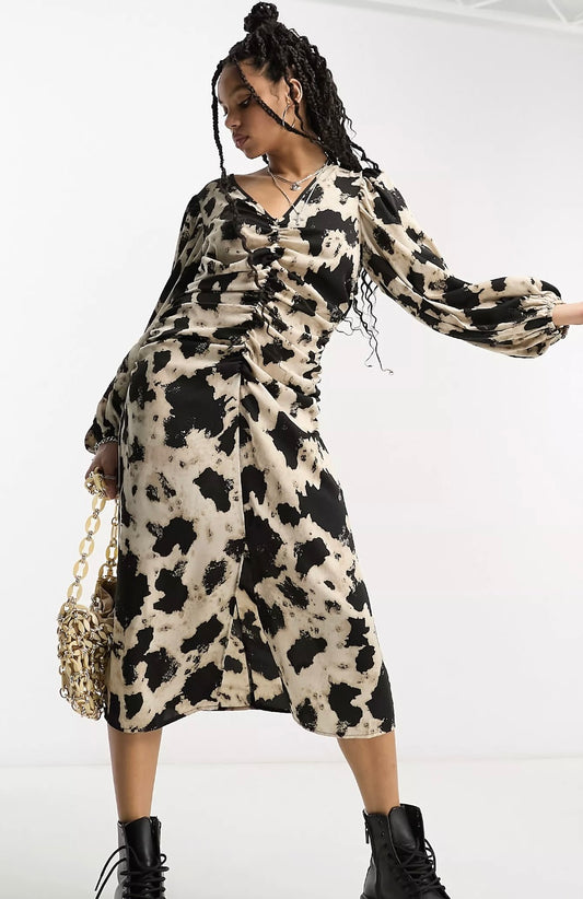 ANIMAL PRINT SOFT TEXTURE MIDI DRESS