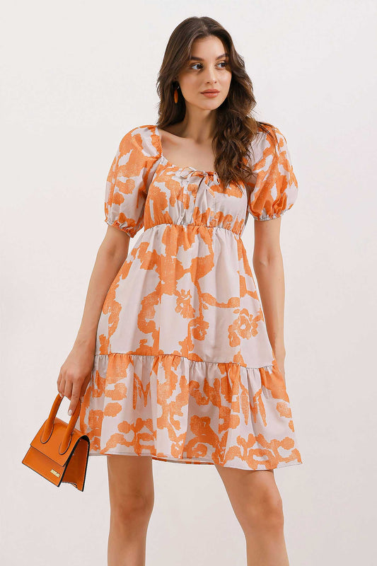 ANIMAL PRINT LIGHT PEACH COTTON SHORT DRESS