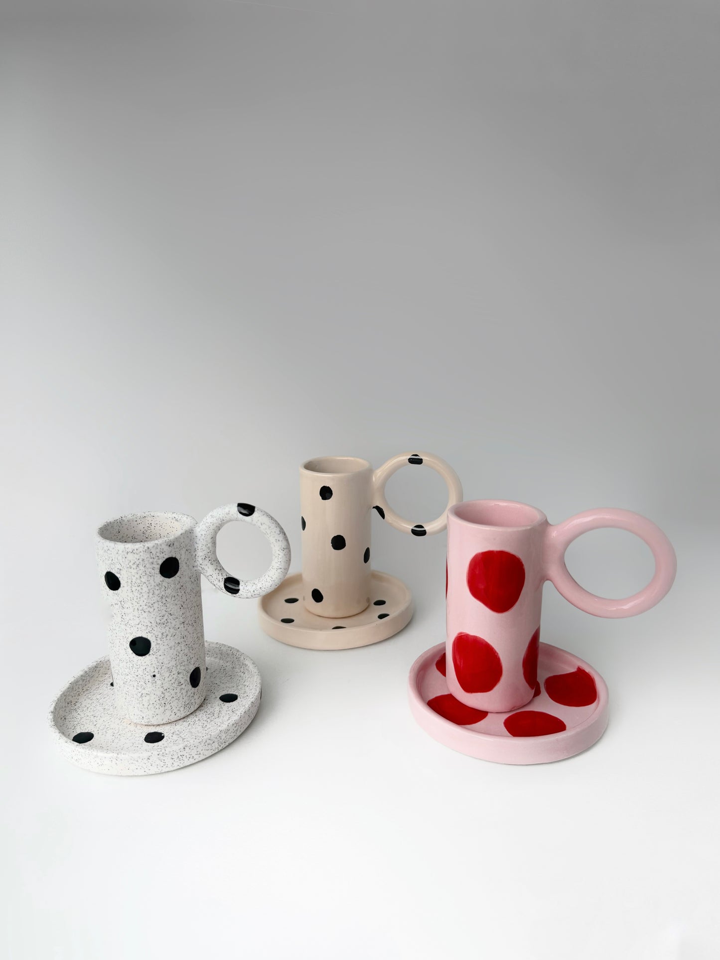 Handmade Polka Dot Print Cup with Plate