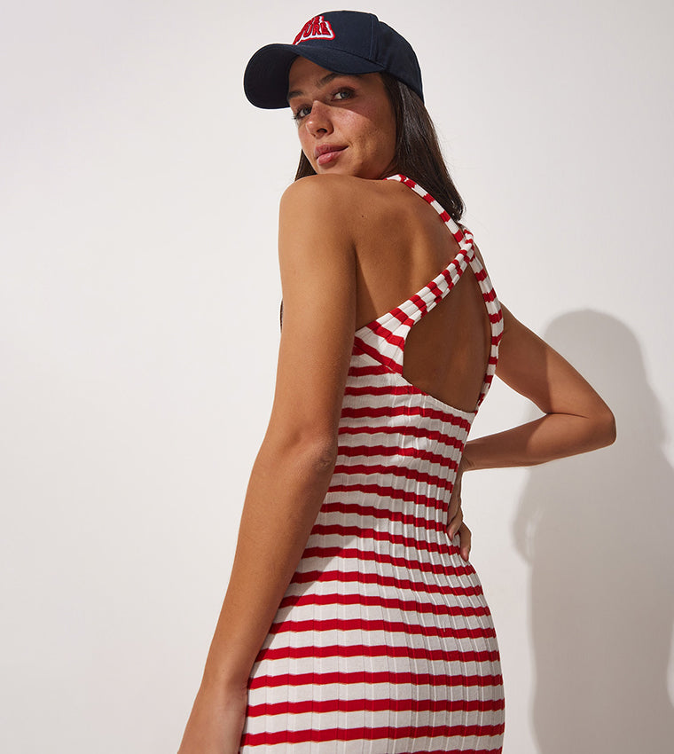 RIVIERA RED STRIPED COTTON SUMMER DRESS