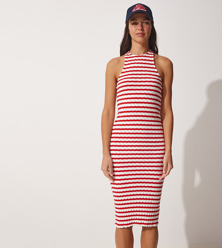 RIVIERA RED STRIPED COTTON SUMMER DRESS