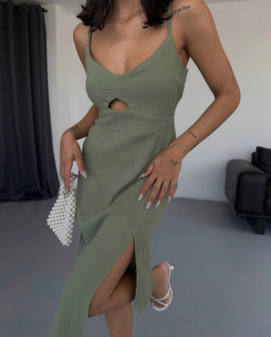 khaki cotton Mini Dress