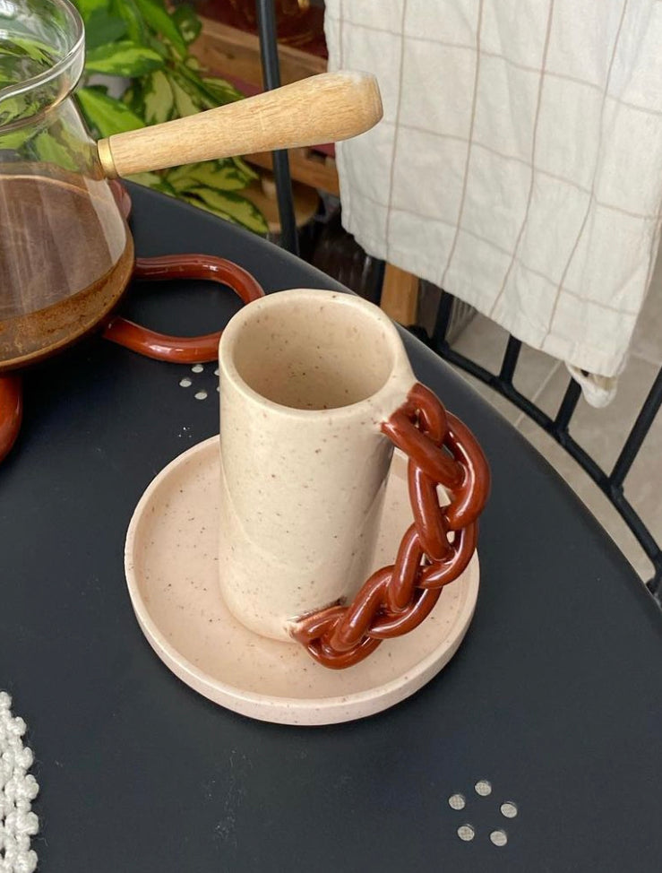 Handmade Chain Handle Cup with Plate