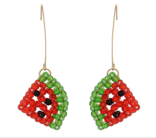 BEADED WATERMELLON DROP EARRINGS