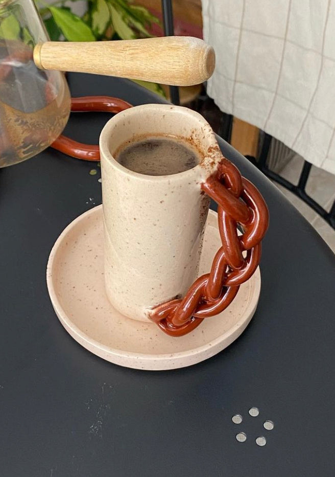 Handmade Chain Handle Cup with Plate