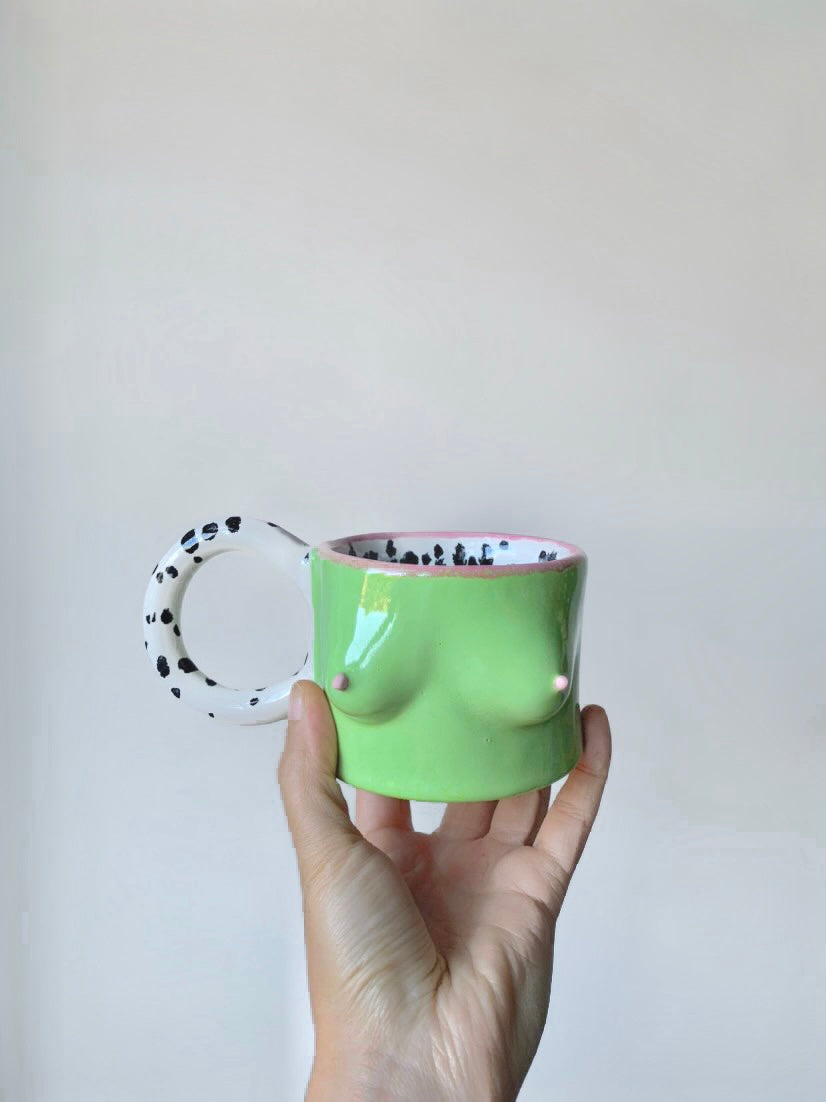 Handmade Ceramic BOOB cup - Green