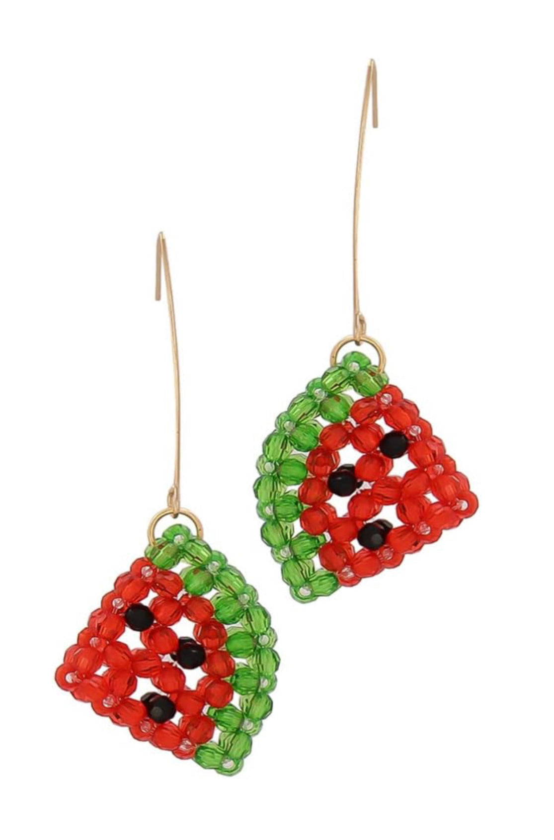 BEADED WATERMELLON DROP EARRINGS