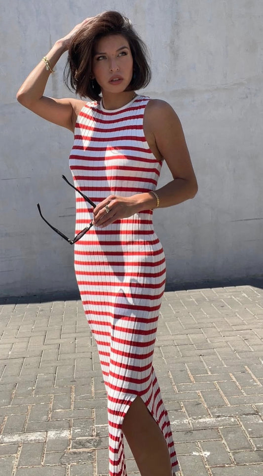 Riviera cherry red striped cotton dress