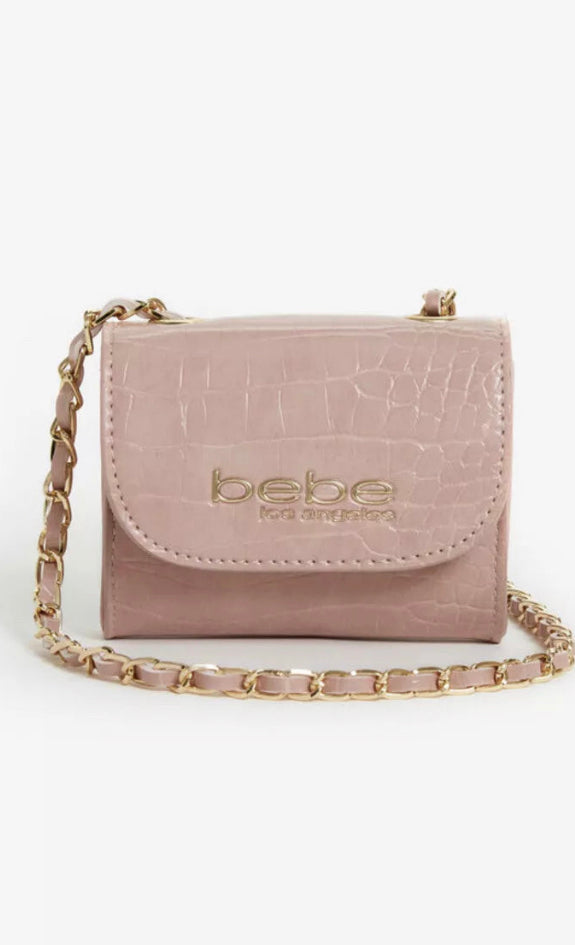 BEBE camile croco mini pink bag in gold hardware