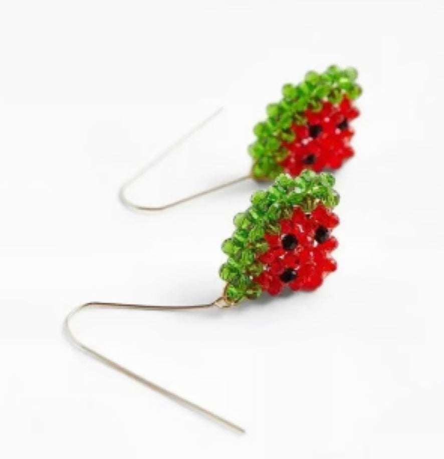 BEADED WATERMELLON DROP EARRINGS