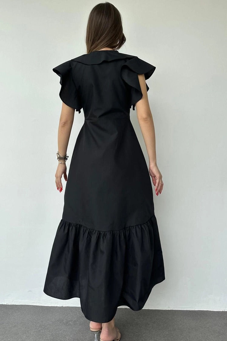 RUFFLE DRESS - BLACK 100% cotton