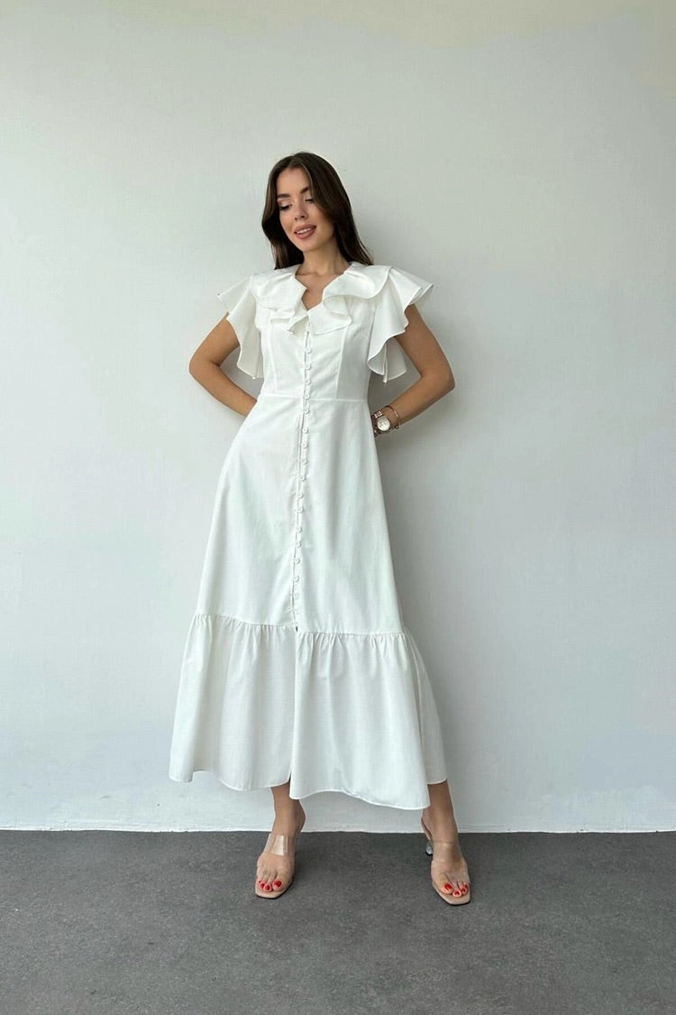 RUFFLE DRESS - WHITE 100% cotton