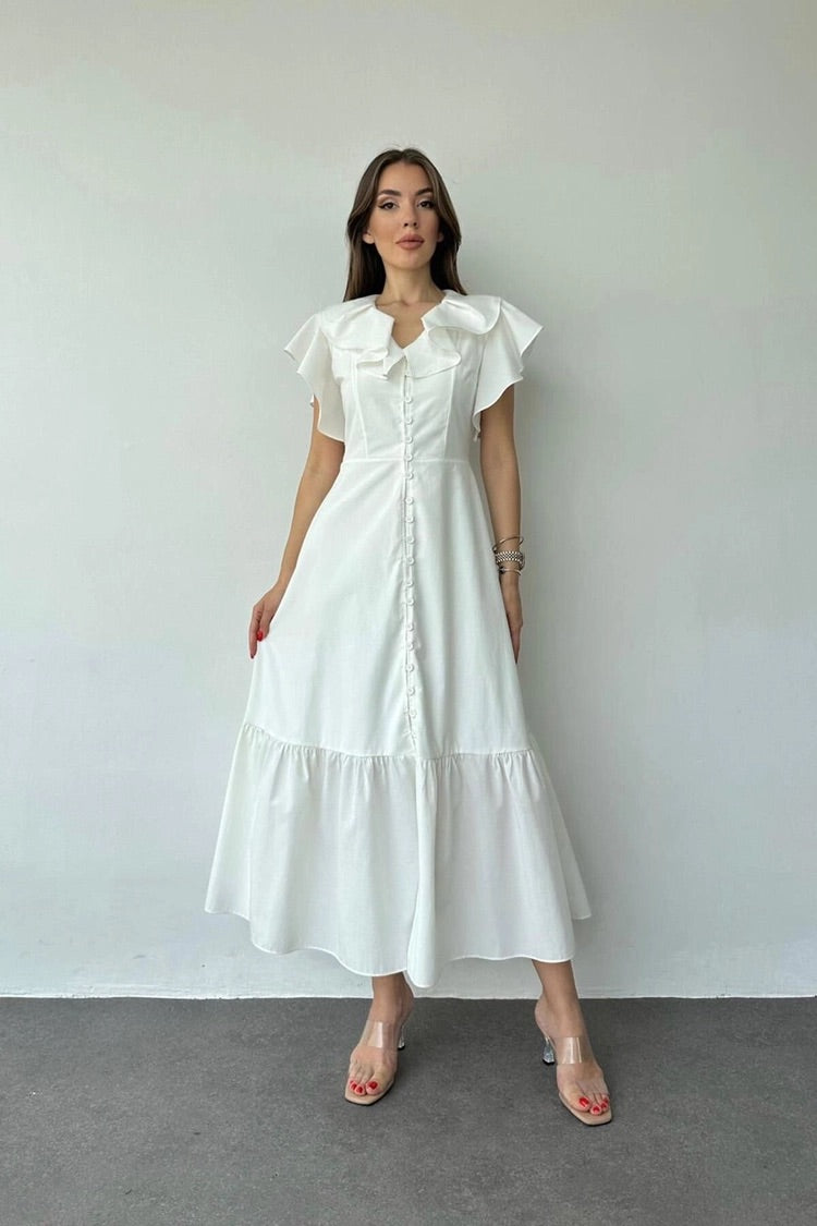 RUFFLE DRESS - WHITE 100% cotton