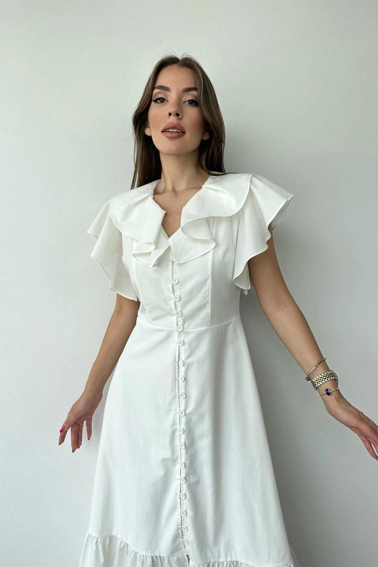 RUFFLE DRESS - WHITE 100% cotton