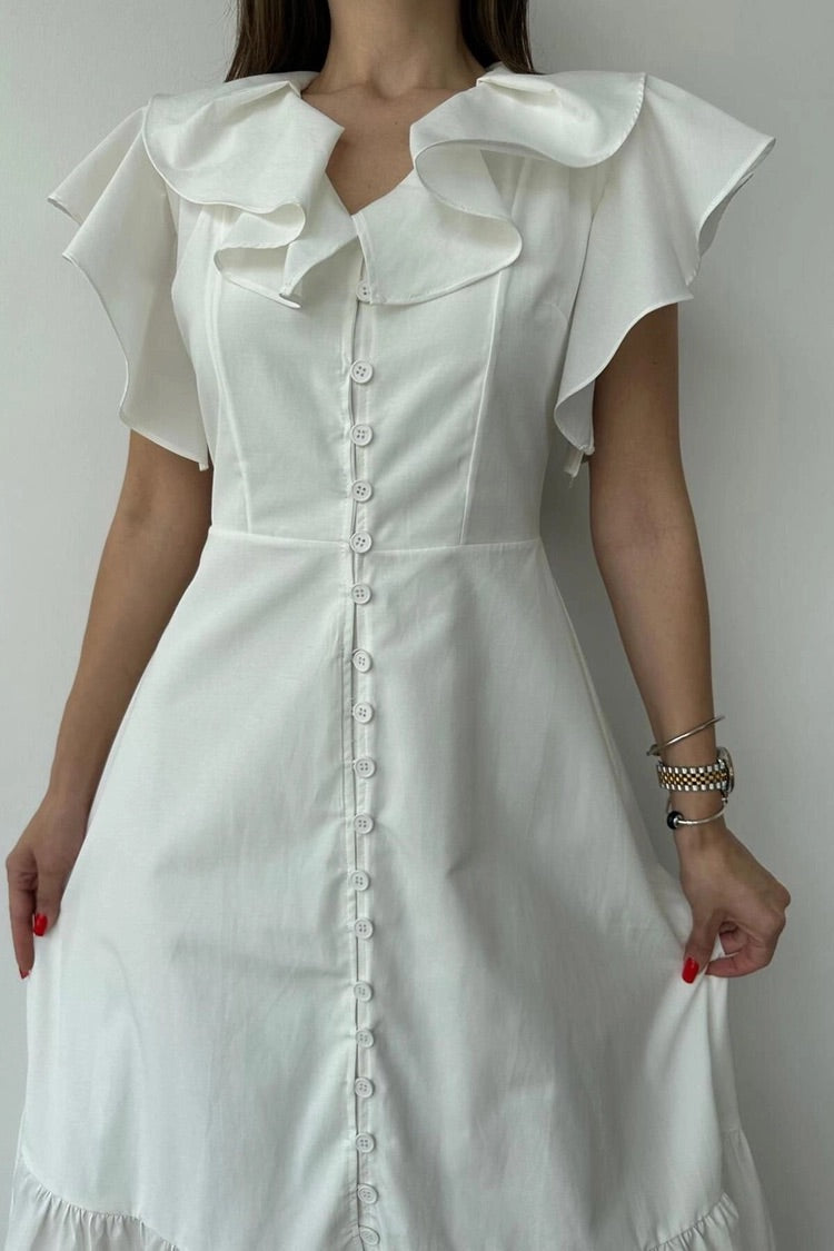 RUFFLE DRESS - WHITE 100% cotton