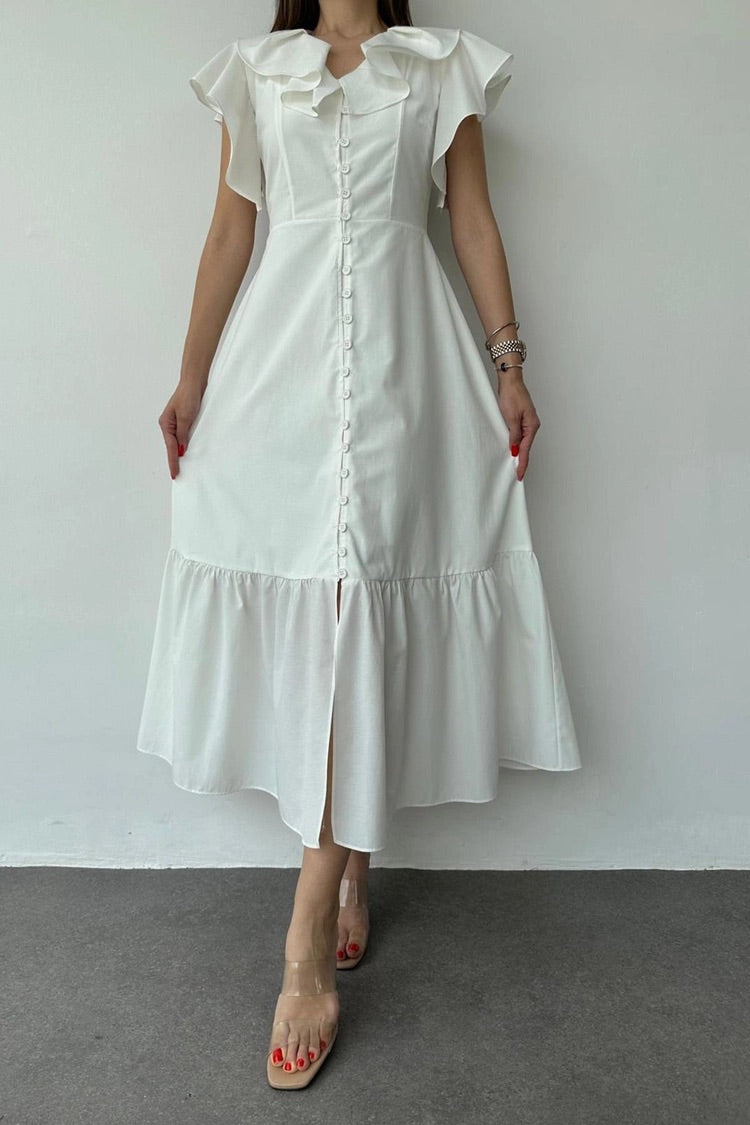 RUFFLE DRESS - WHITE 100% cotton