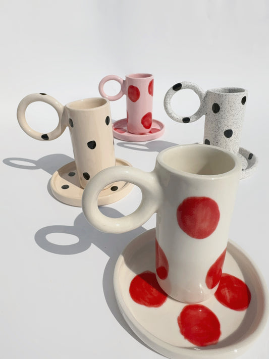 Handmade Polka Dot Print Cup with Plate