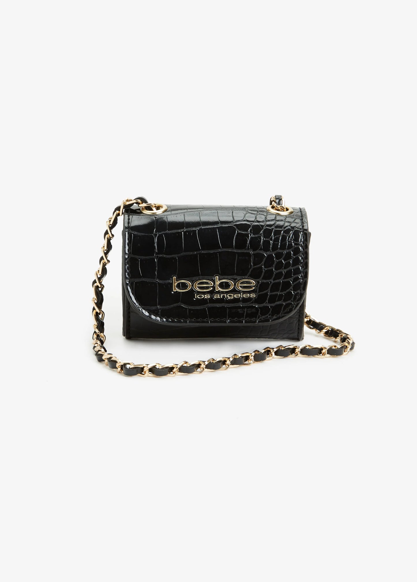 BEBE camile croco mini black bag in Gold Hardware