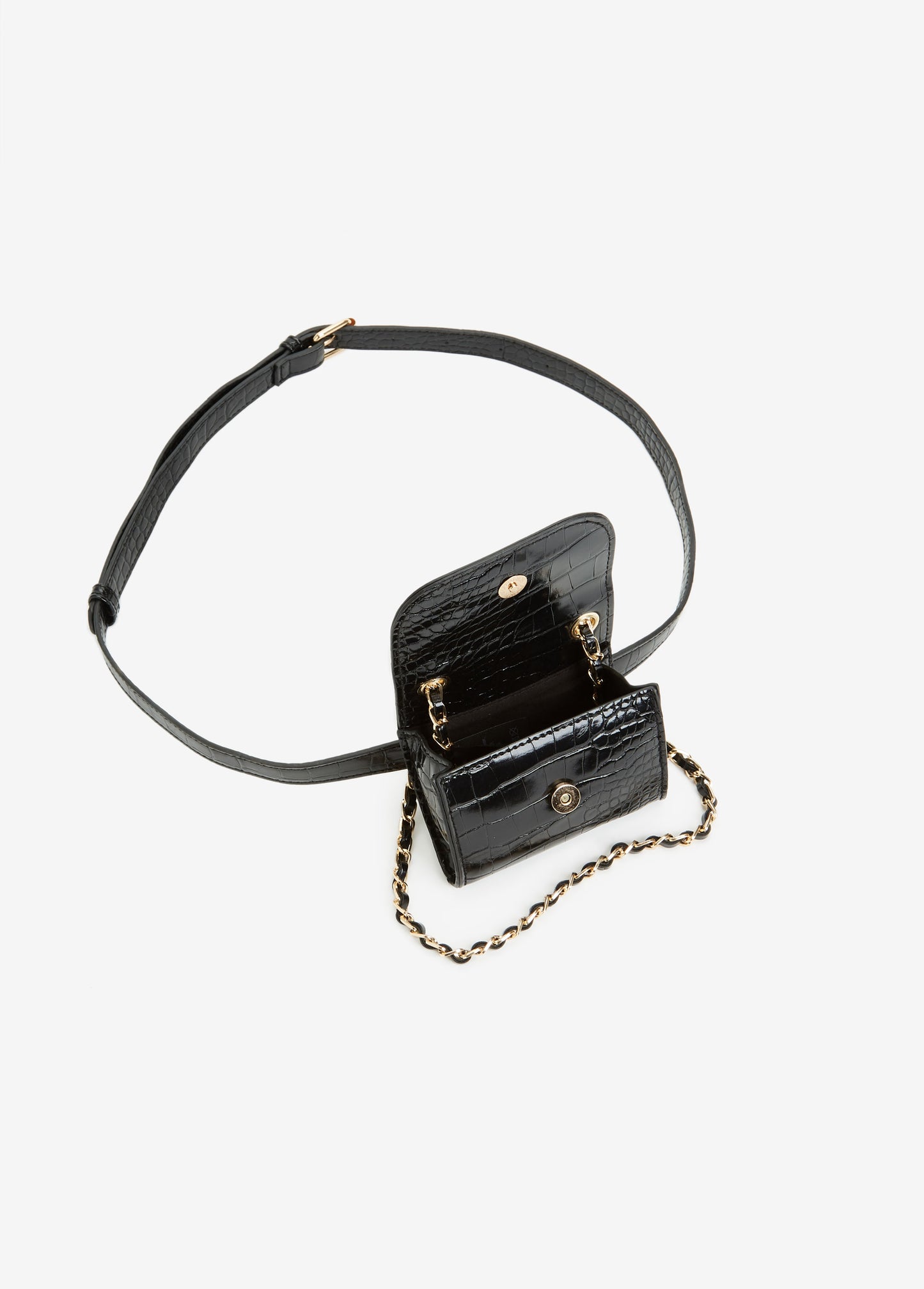 BEBE camile croco mini black bag in Gold Hardware