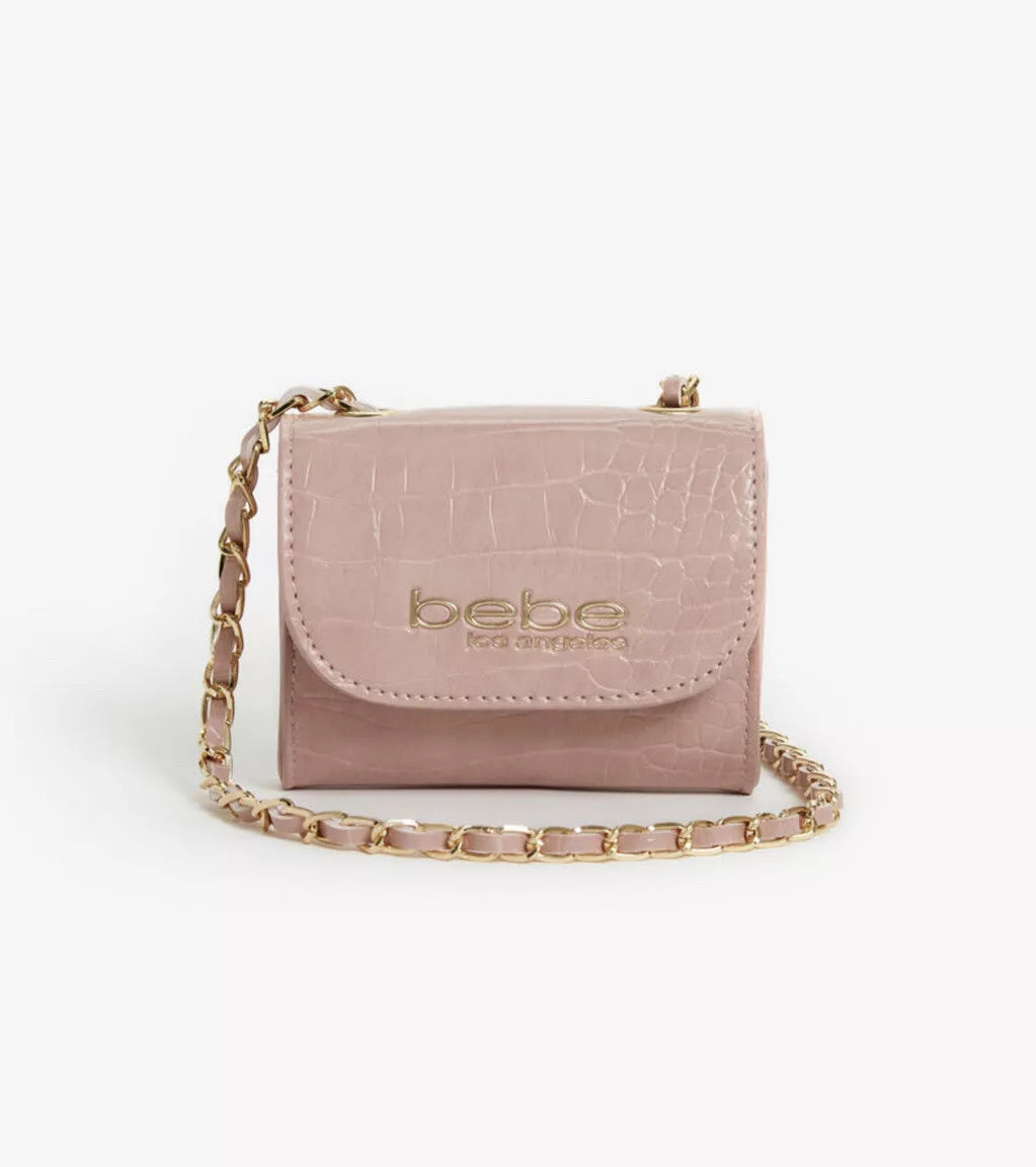 BEBE camile croco mini pink bag in gold hardware