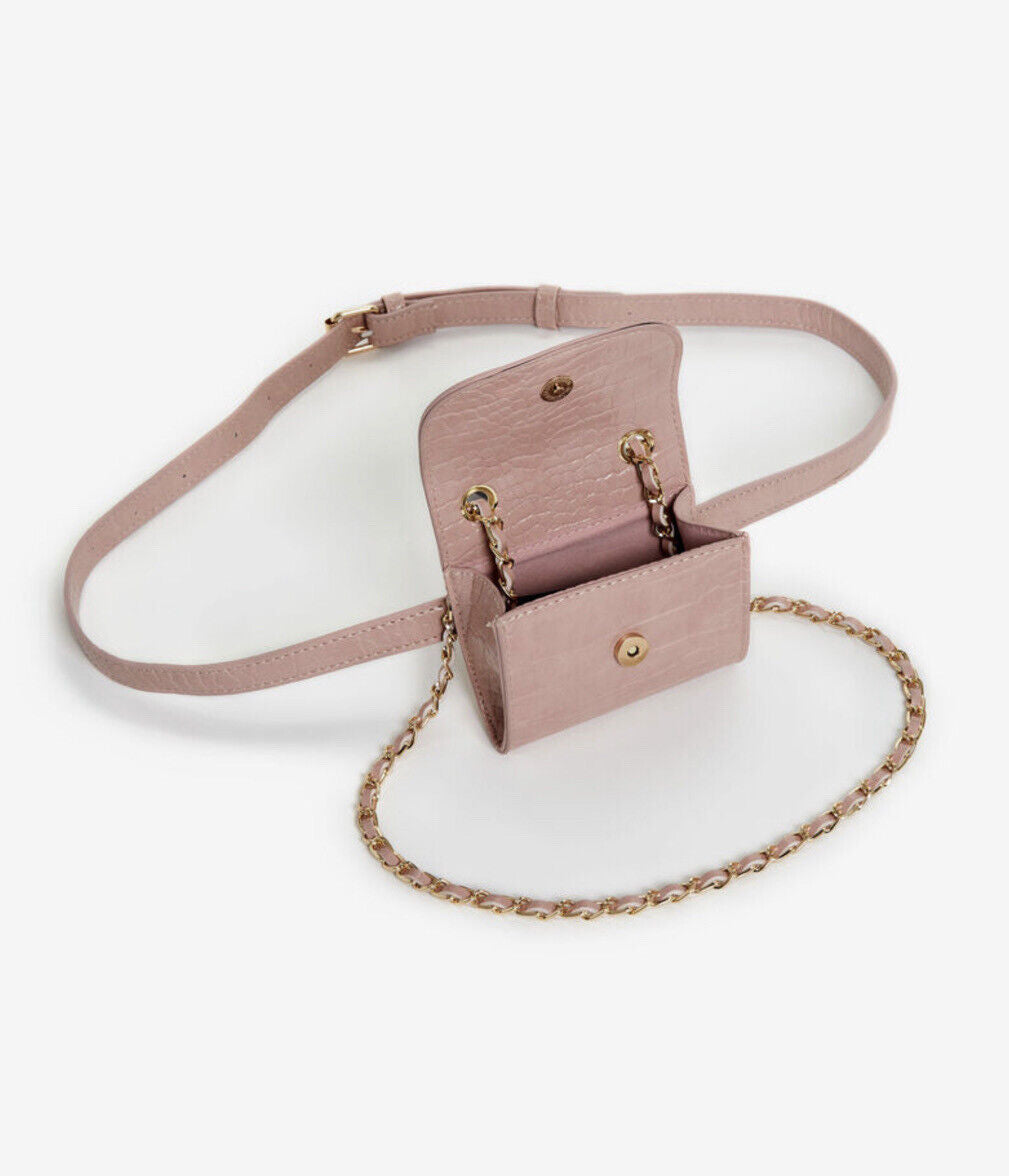 BEBE camile croco mini pink bag in gold hardware