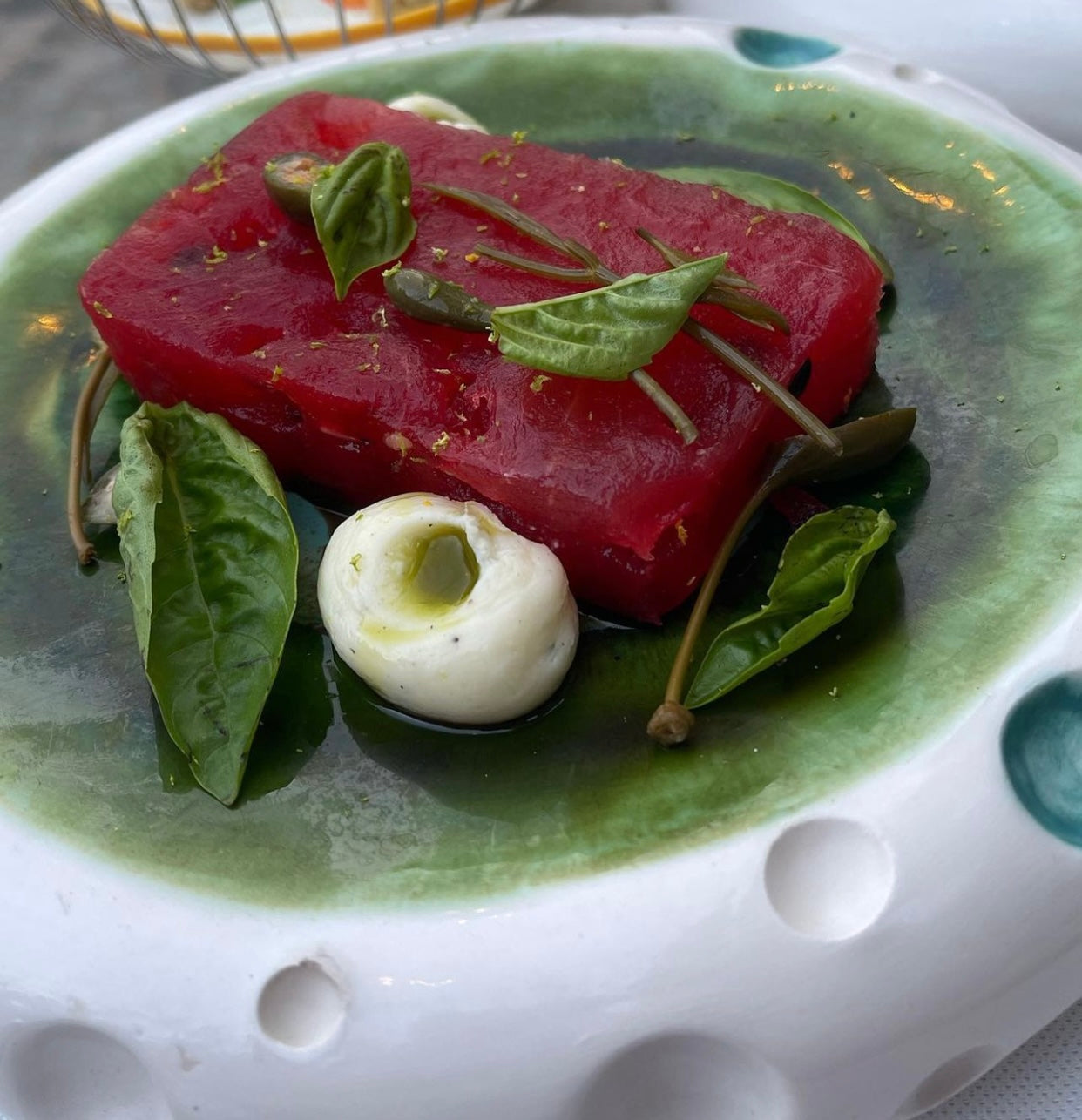 Handmade Volcano Plate- shades of Green Ceramic