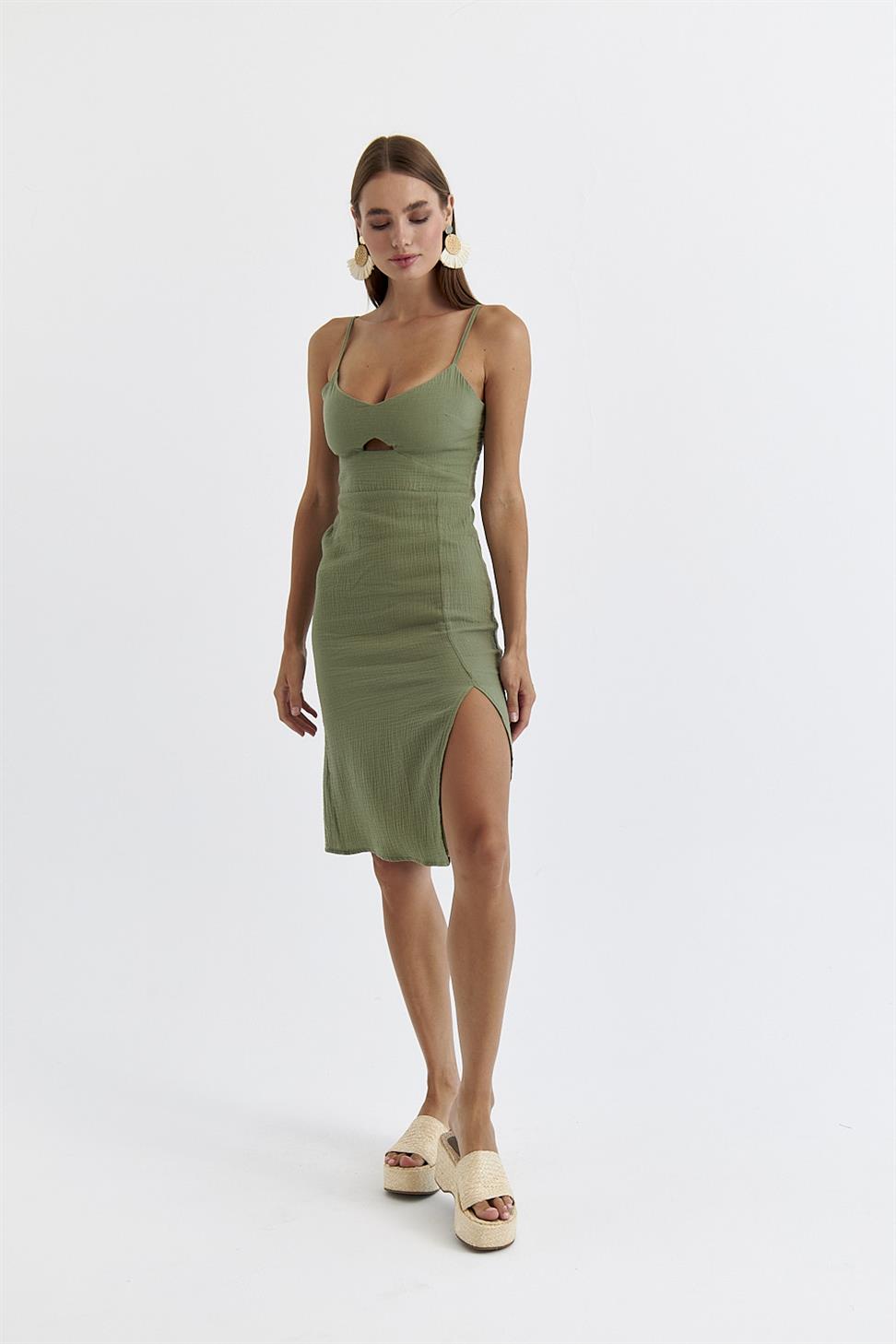 Last pieces sale. khaki cotton Mini Dress