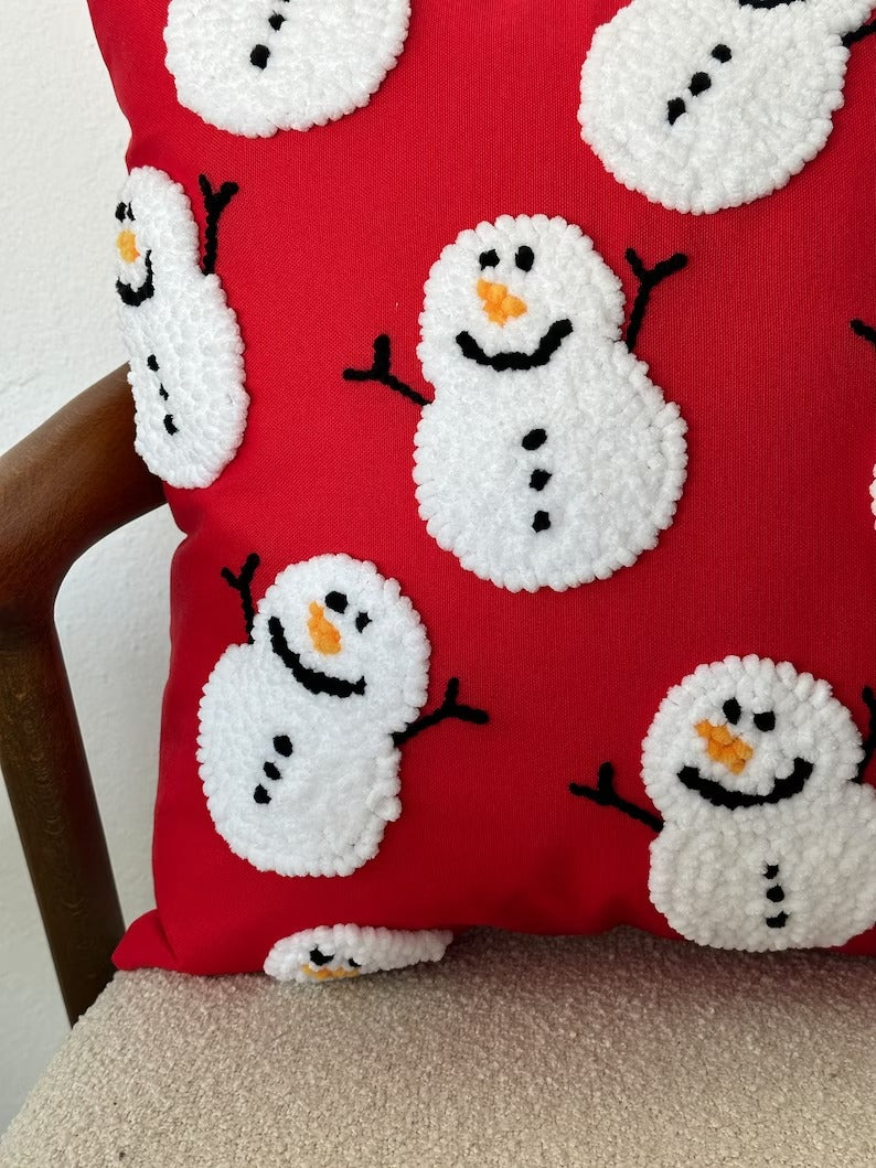 Christmas Snowman Cushion-Tufted Embroidered Handmade