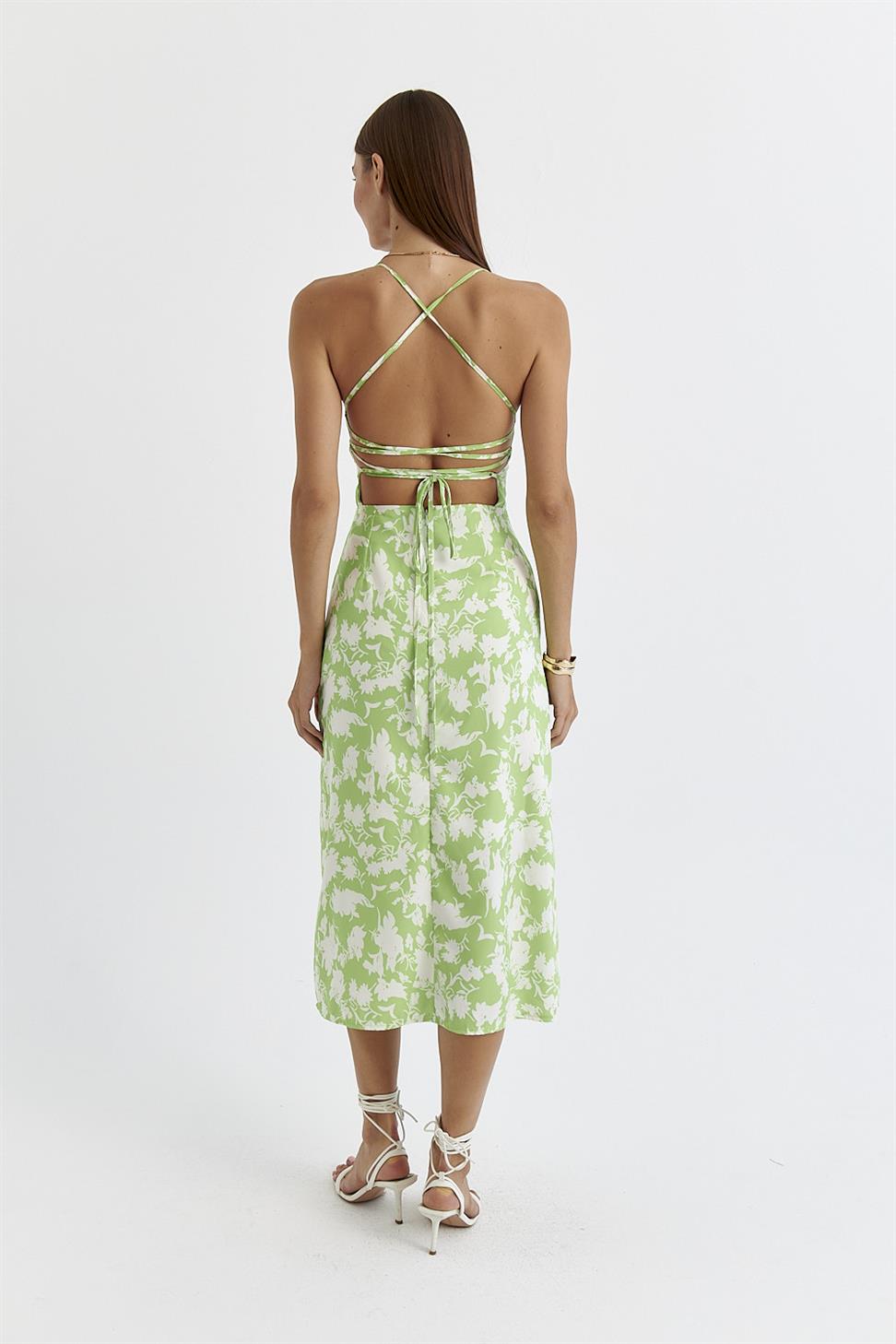 Printed green x white dress